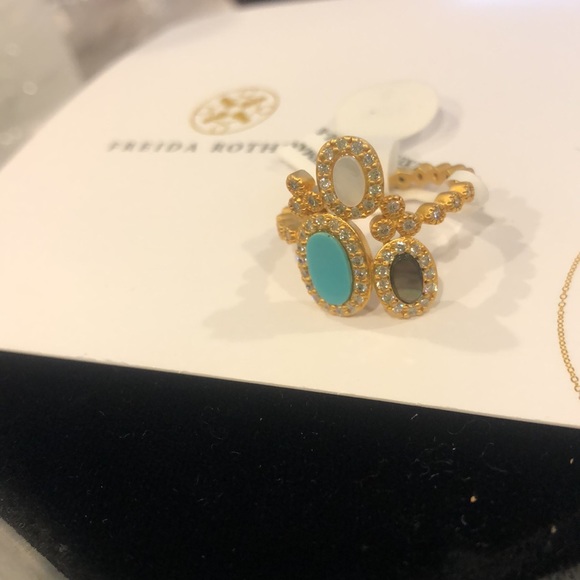 Freida Rothman Turquoise,Labradorite & Mother-of-Pearl Cubic Zirconia Ring-sz 8 - Picture 4 of 7